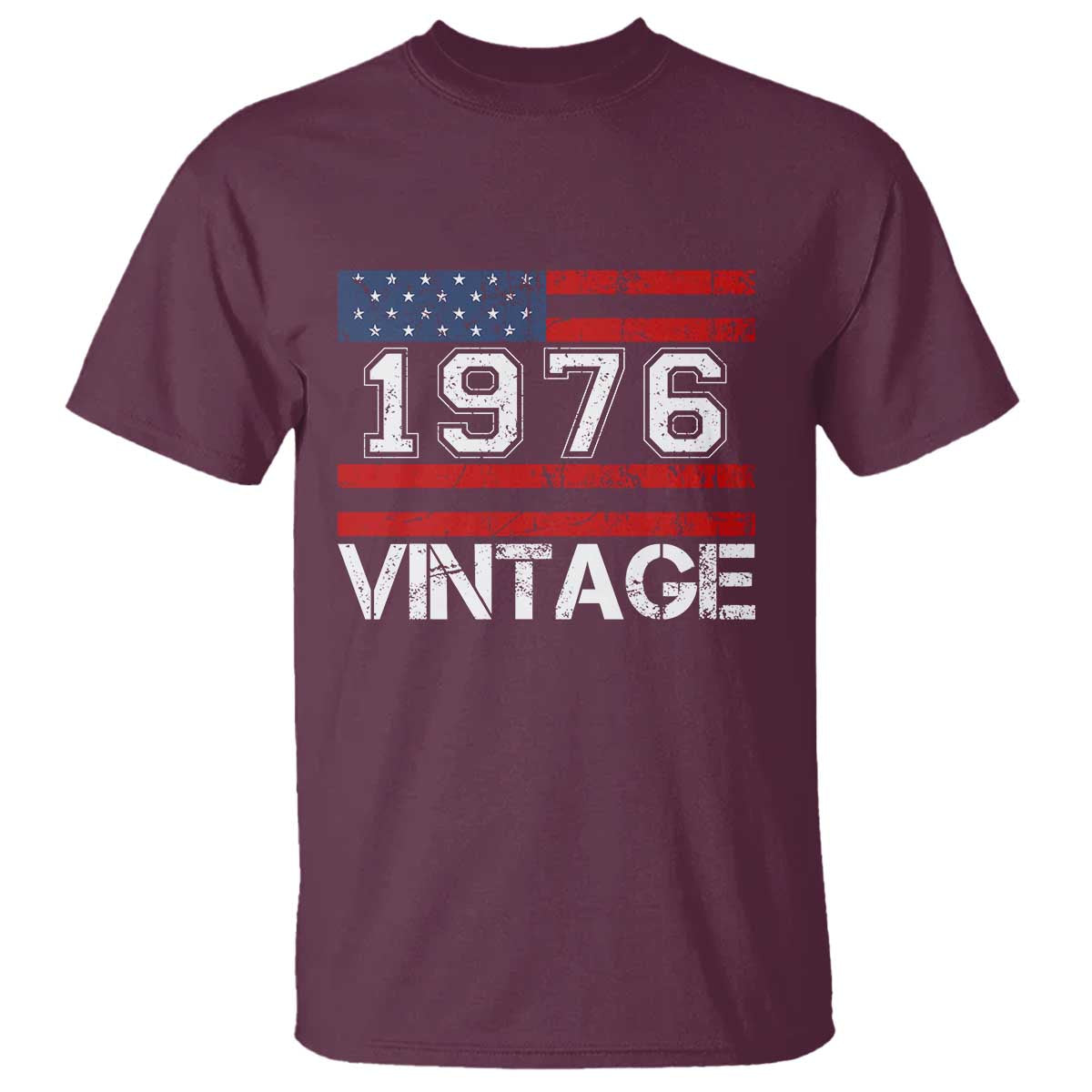 Vintage 50th Birthday T Shirt - Retro 1976 American Flag 50 Year Old Birthday Tee TS10 Maroon Print Your Wear