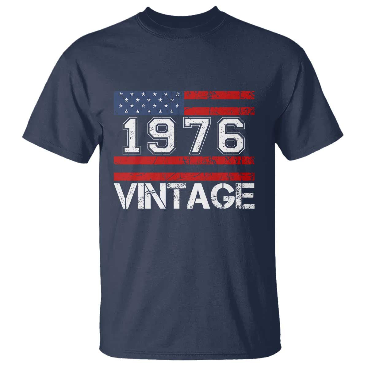 Vintage 50th Birthday T Shirt - Retro 1976 American Flag 50 Year Old Birthday Tee TS10 Navy Print Your Wear