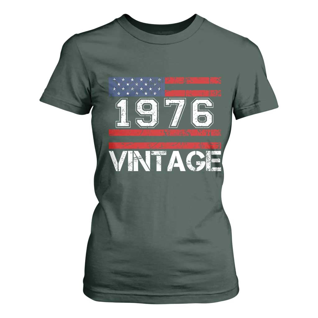 Vintage 50th Birthday T Shirt For Women Retro 1976 American Flag 50 Year Old TS10 Dark Forest Green Print Your Wear