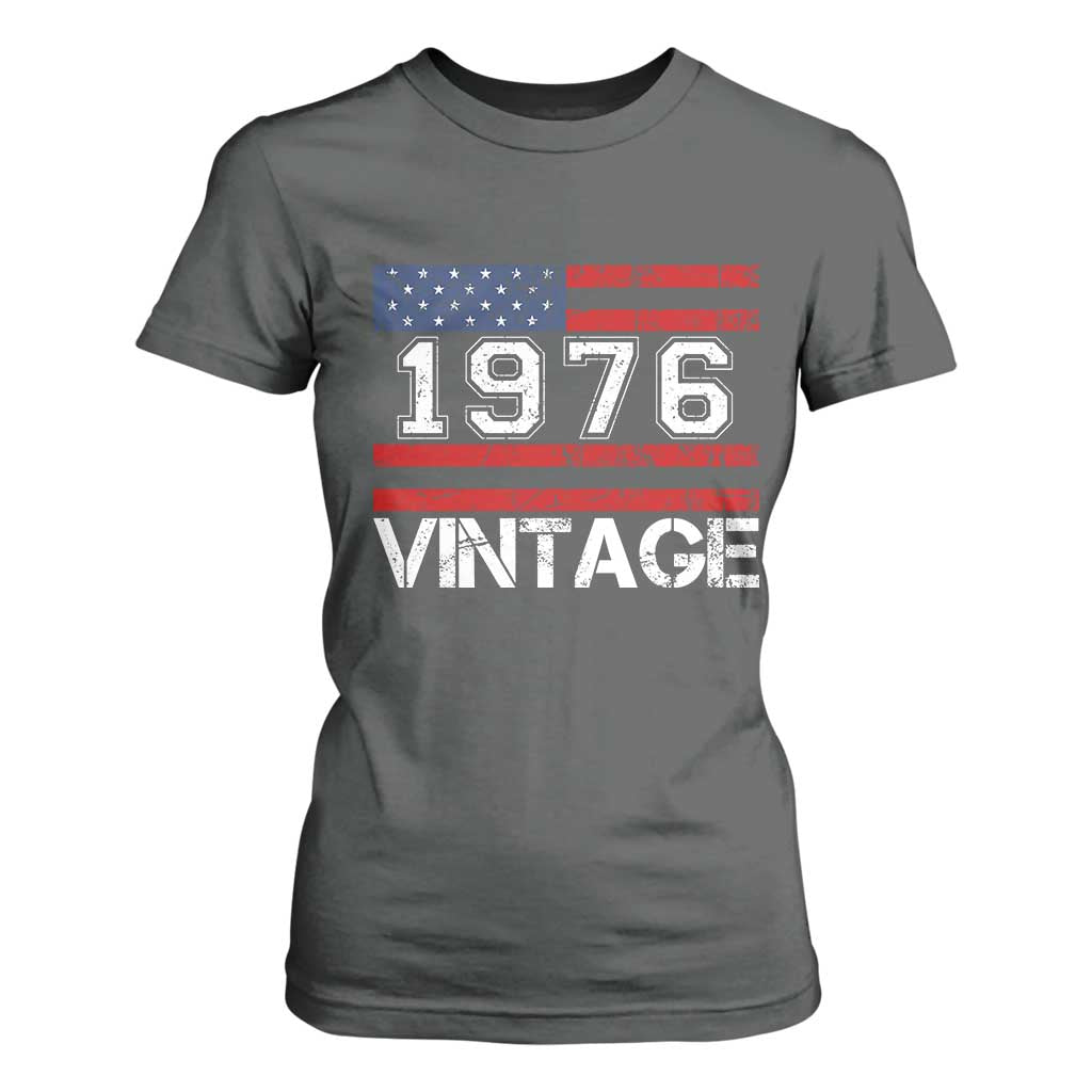Vintage 50th Birthday T Shirt For Women Retro 1976 American Flag 50 Year Old TS10 Dark Heather Print Your Wear