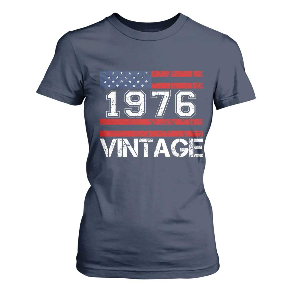Vintage 50th Birthday T Shirt For Women Retro 1976 American Flag 50 Year Old TS10 Navy Print Your Wear