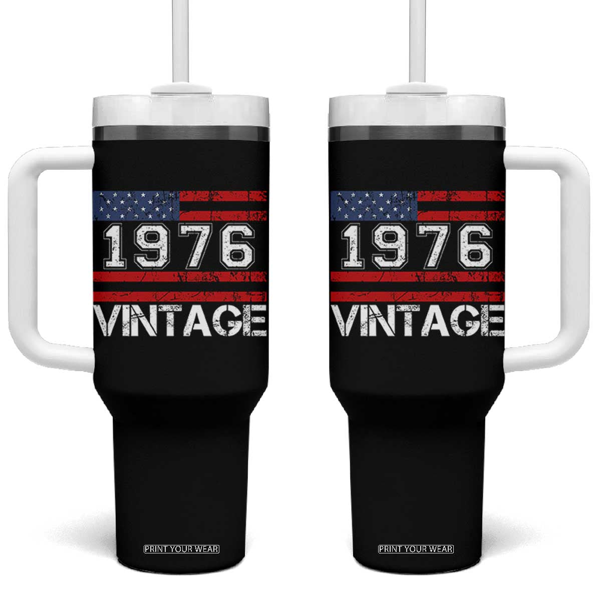 Vintage 50th Birthday Tumbler With Handle Retro 1976 American Flag 50 Year Old TS10 One Size: 40 oz Black Print Your Wear