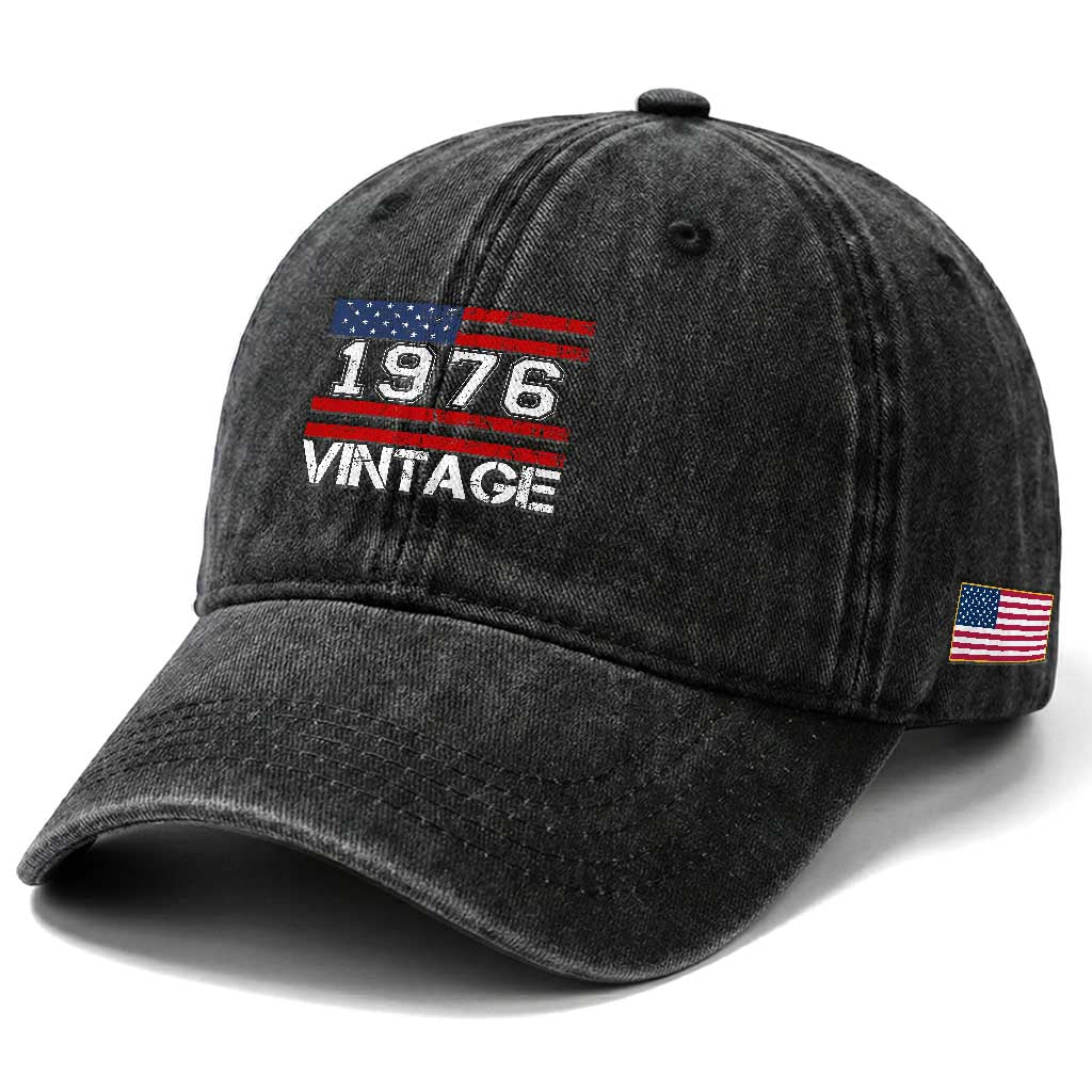 Vintage 50th Birthday Washed Cotton Baseball Cap Retro 1976 American Flag 50 Year Old