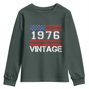 Vintage 50th Birthday Youth Sweatshirt Retro 1976 American Flag 50 Year Old TS10 Dark Forest Green Print Your Wear