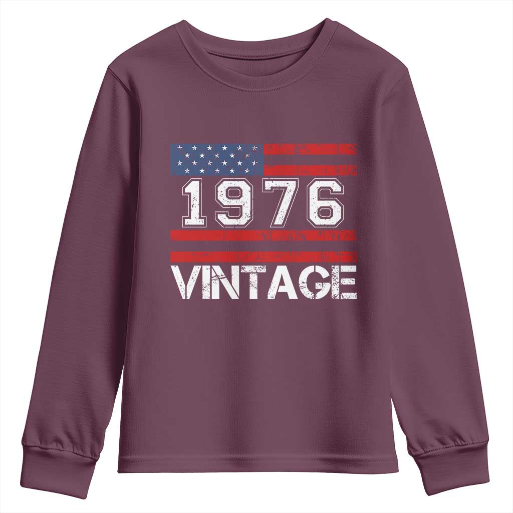 Vintage 50th Birthday Youth Sweatshirt Retro 1976 American Flag 50 Year Old TS10 Maroon Print Your Wear