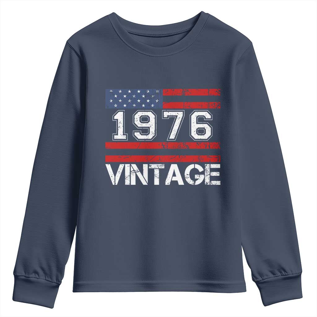 Vintage 50th Birthday Youth Sweatshirt Retro 1976 American Flag 50 Year Old TS10 Navy Print Your Wear