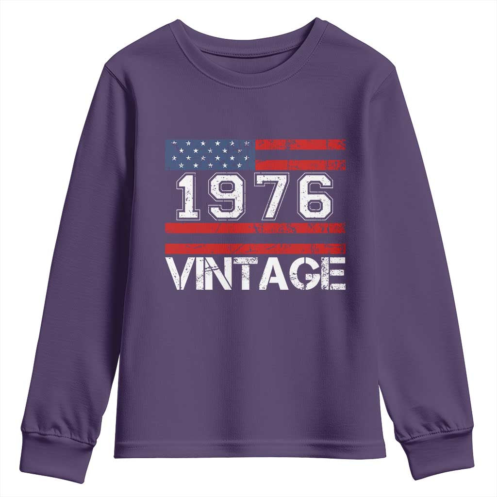 Vintage 50th Birthday Youth Sweatshirt Retro 1976 American Flag 50 Year Old TS10 Purple Print Your Wear