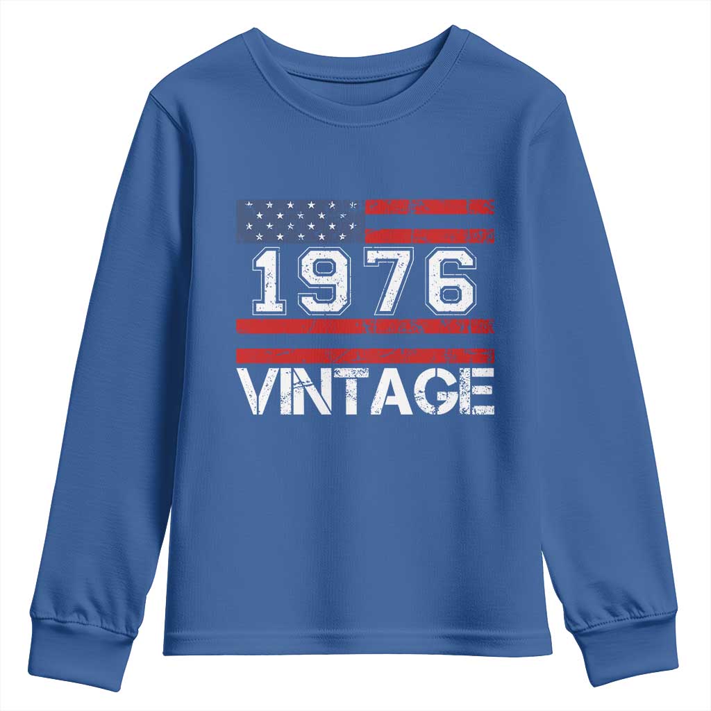 Vintage 50th Birthday Youth Sweatshirt Retro 1976 American Flag 50 Year Old TS10 Royal Blue Print Your Wear