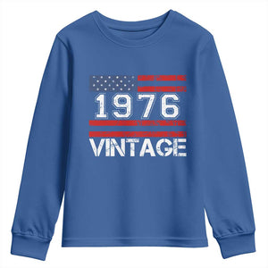 Vintage 50th Birthday Youth Sweatshirt Retro 1976 American Flag 50 Year Old TS10 Royal Blue Print Your Wear