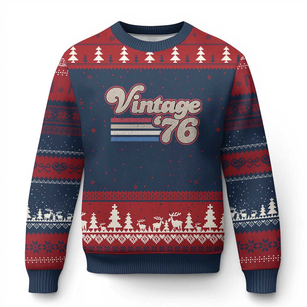 Vintage 50th Birthday Ugly Christmas Sweater Retro 1976 50 Year Old Stripes TS10 Navy Red Print Your Wear