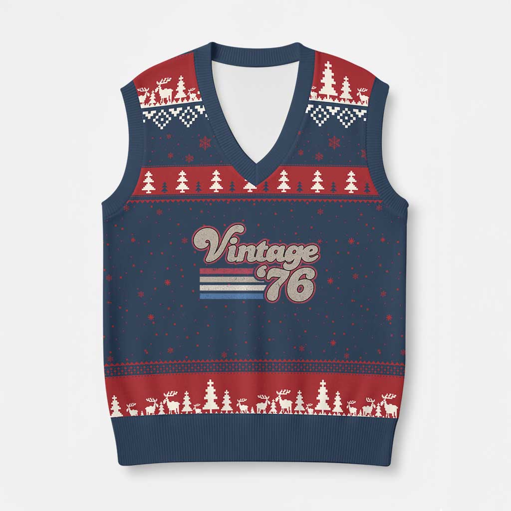 Vintage 50th Birthday V-Neck Knit Sweater Vest Retro 1976 50 Year Old Stripes TS10 Navy Red Print Your Wear
