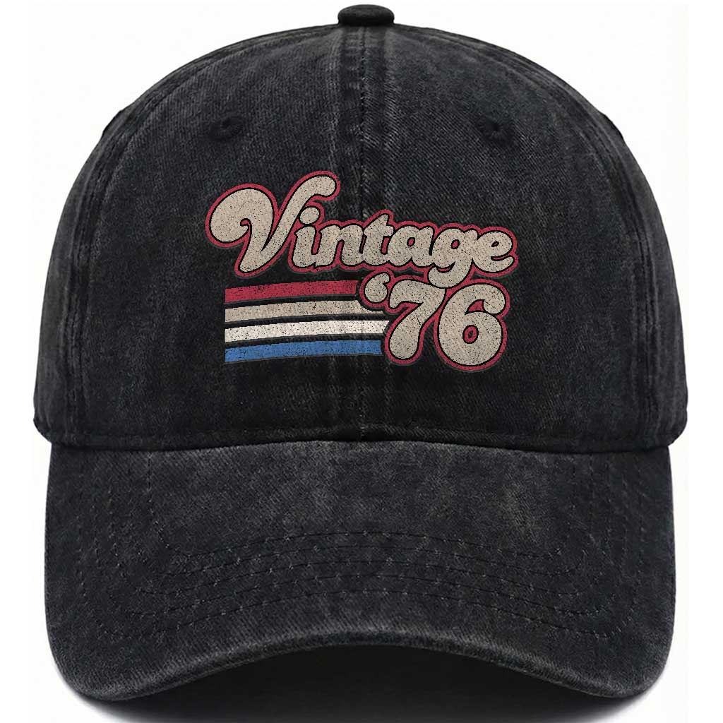 Vintage 50th Birthday Washed Cotton Baseball Cap Retro 1976 50 Year Old Stripes
