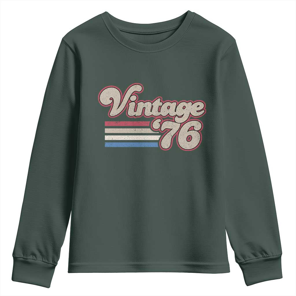 Vintage 50th Birthday Youth Sweatshirt Retro 1976 50 Year Old Stripes TS10 Dark Forest Green Print Your Wear