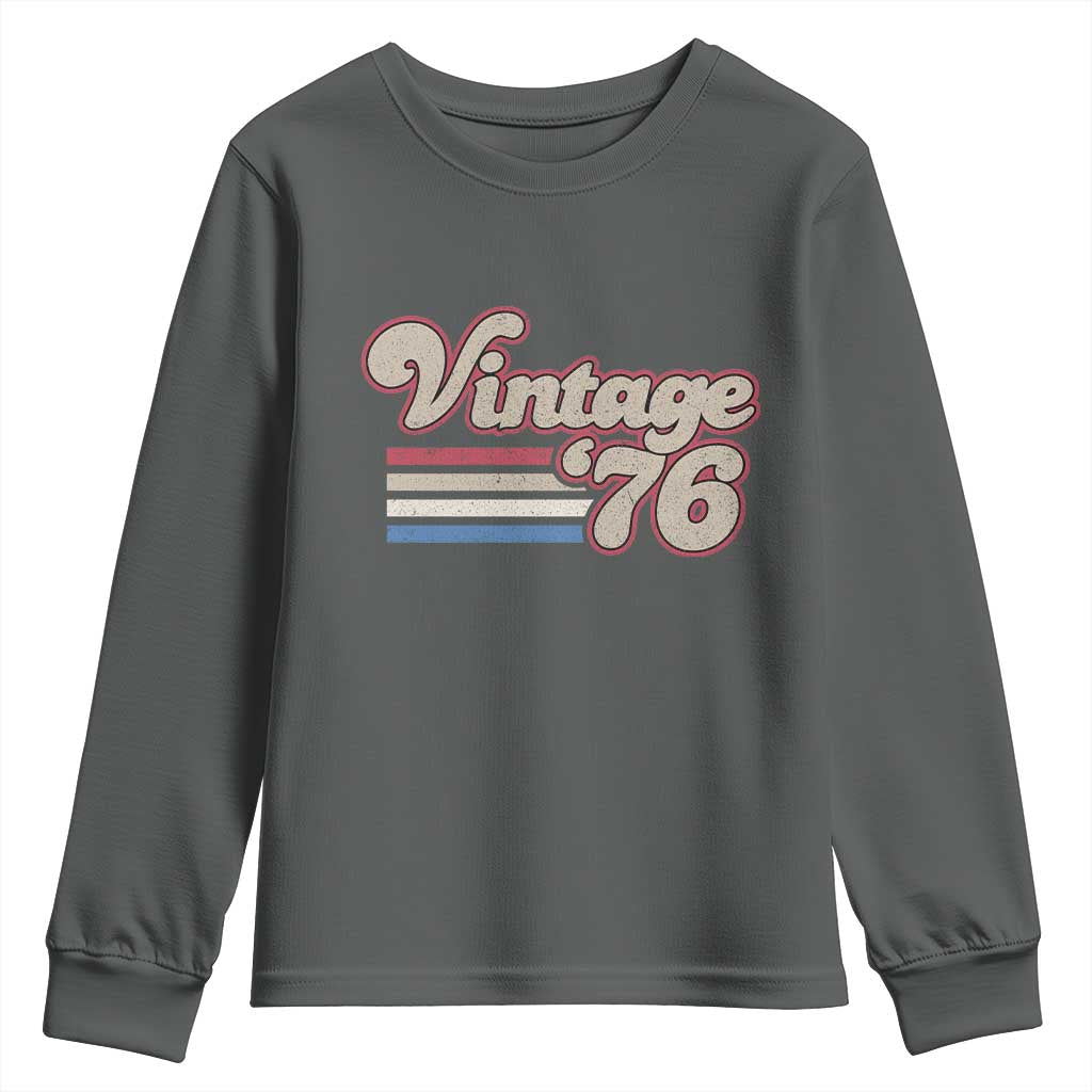 Vintage 50th Birthday Youth Sweatshirt Retro 1976 50 Year Old Stripes TS10 Dark Heather Print Your Wear