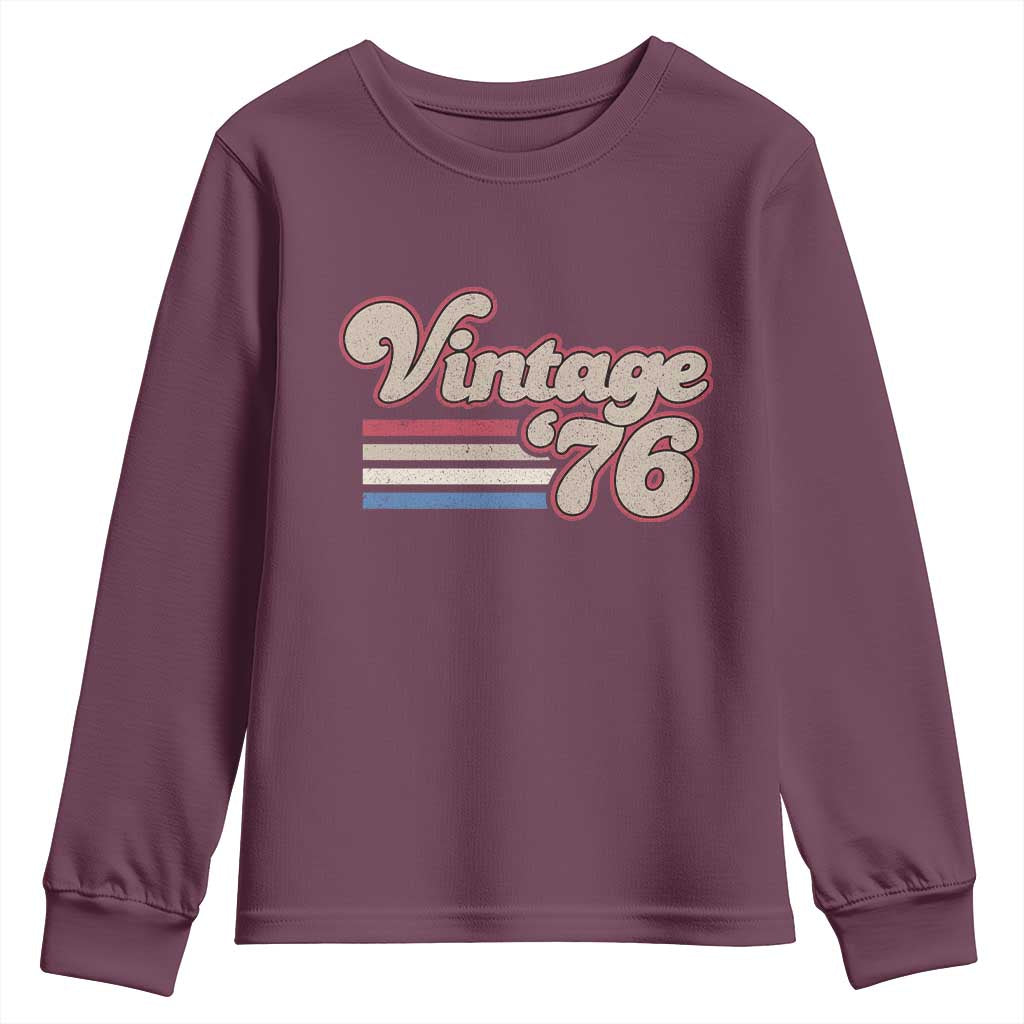 Vintage 50th Birthday Youth Sweatshirt Retro 1976 50 Year Old Stripes TS10 Maroon Print Your Wear