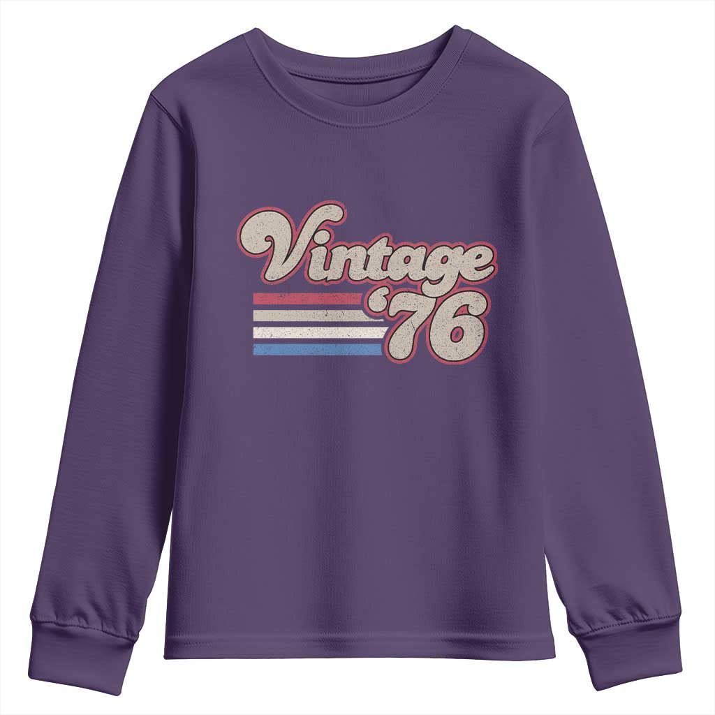 Vintage 50th Birthday Youth Sweatshirt Retro 1976 50 Year Old Stripes TS10 Purple Print Your Wear