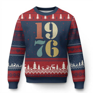 50th Birthday Ugly Christmas Sweater Retro Vintage 1976 50 Year Old Gifts TS10 Navy Red Print Your Wear