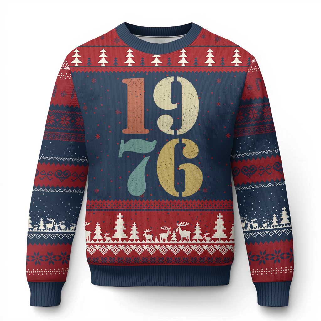50th Birthday Ugly Christmas Sweater Retro Vintage 1976 50 Year Old Gifts TS10 Navy Red Print Your Wear