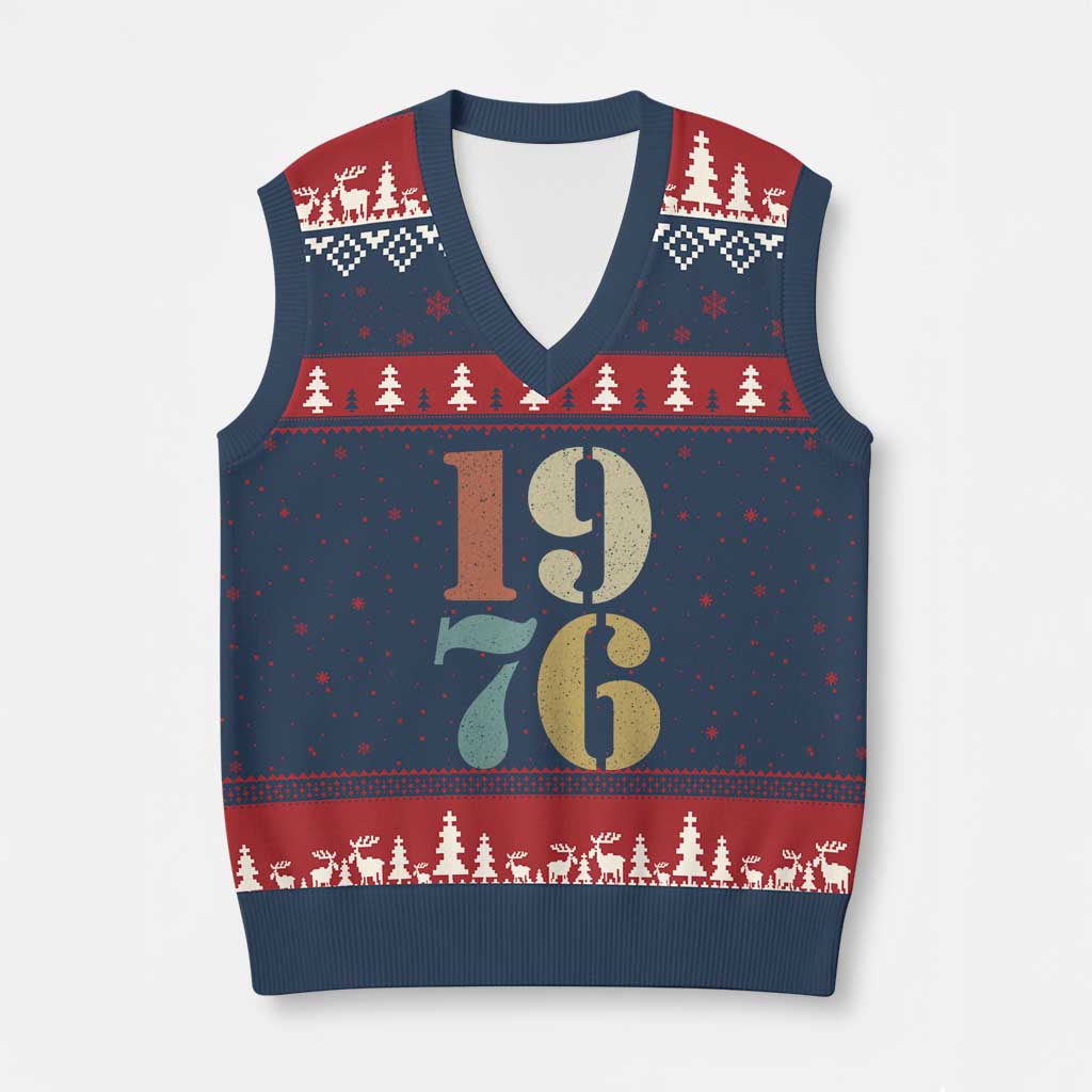 50th Birthday V-Neck Knit Sweater Vest Retro Vintage 1976 50 Year Old Gifts TS10 Navy Red Print Your Wear