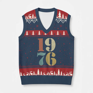 50th Birthday V-Neck Knit Sweater Vest Retro Vintage 1976 50 Year Old Gifts TS10 Navy Red Print Your Wear