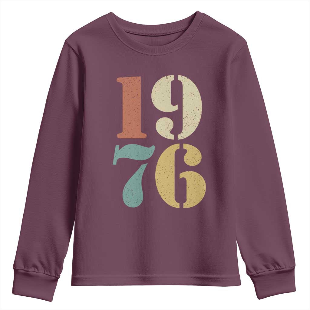 50th Birthday Youth Sweatshirt Retro Vintage 1976 50 Year Old Gifts TS10 Maroon Print Your Wear