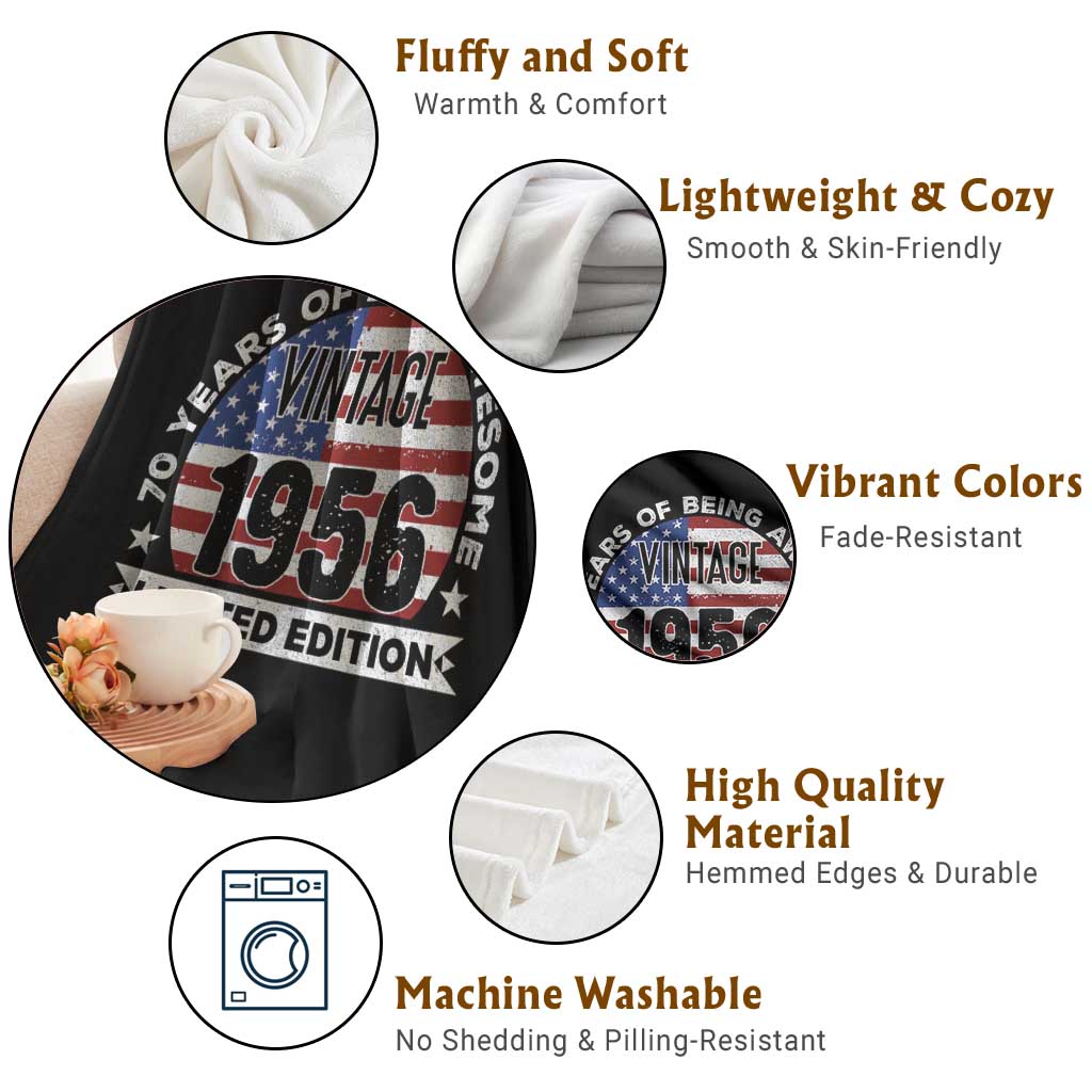 70th Birthday Throw Blanket Vintage 1956 70 Year Old Birthday American Flag TS10 Print Your Wear