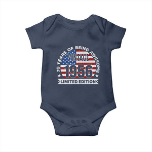 70th Birthday Baby Onesie Vintage 1956 70 Year Old Birthday American Flag TS10 Navy Print Your Wear