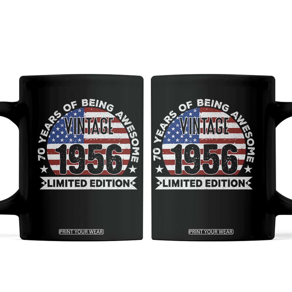 70th Birthday Coffee Mug Vintage 1956 70 Year Old Birthday American Flag TS10 Black Print Your Wear