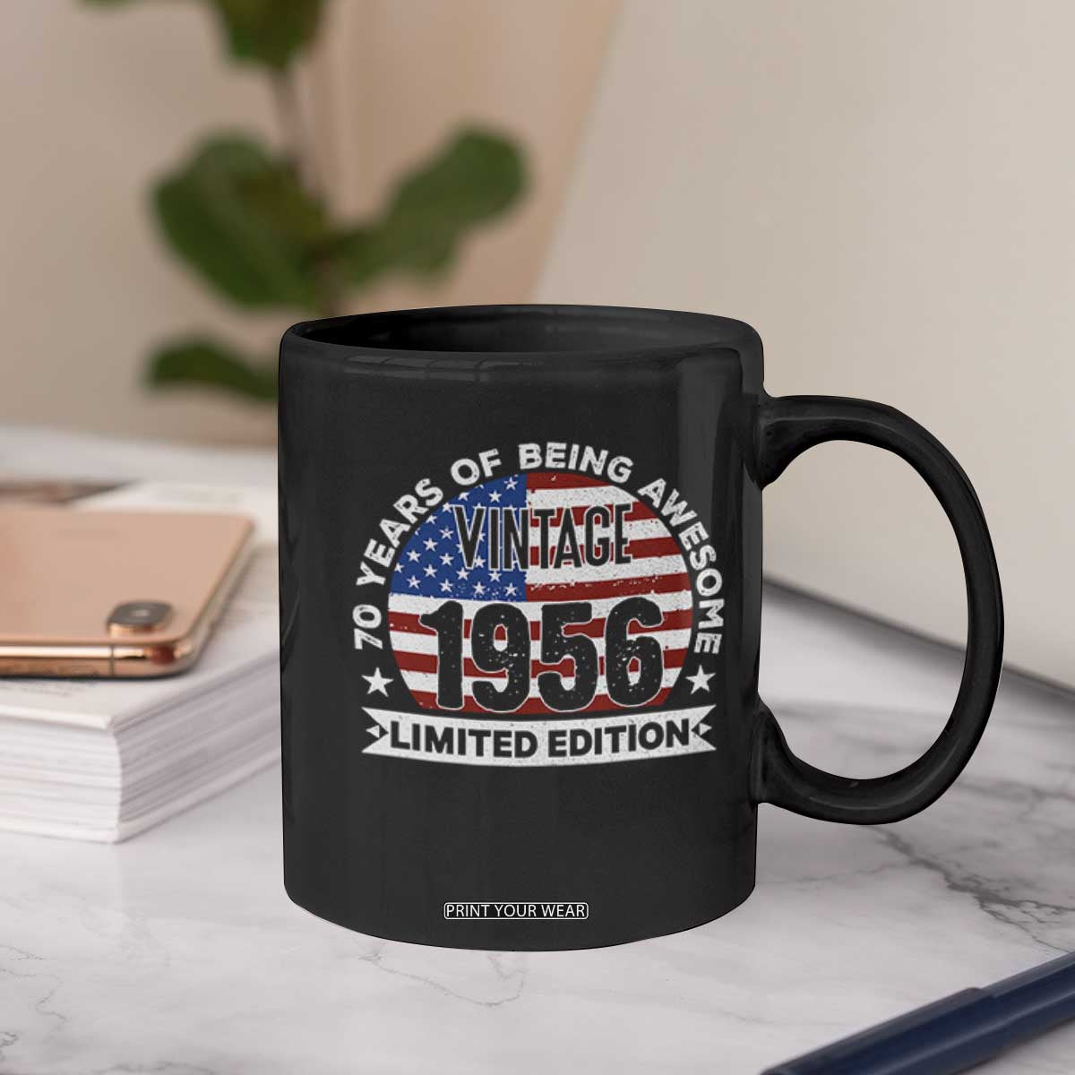 70th Birthday Coffee Mug Vintage 1956 70 Year Old Birthday American Flag TS10 Print Your Wear