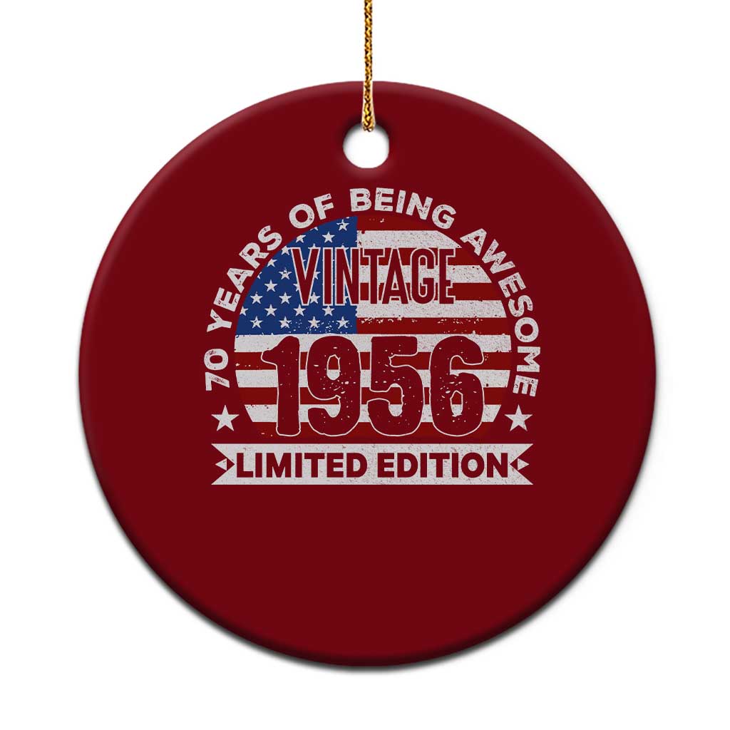 70th Birthday Ceramic Ornament Vintage 1956 70 Year Old Birthday American Flag TS10 1pc Red Print Your Wear