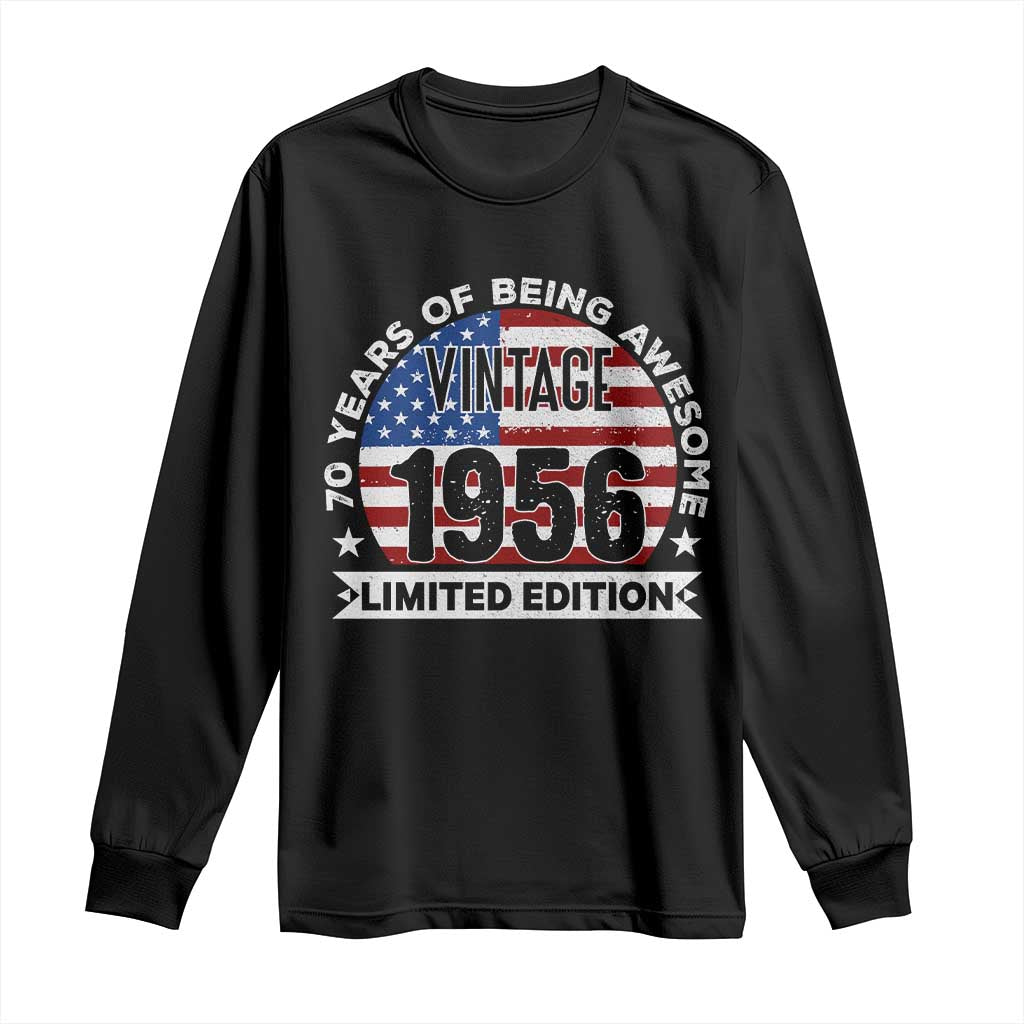 70th Birthday Long Sleeve Shirt Vintage 1956 70 Year Old Birthday American Flag TS10 Black Print Your Wear