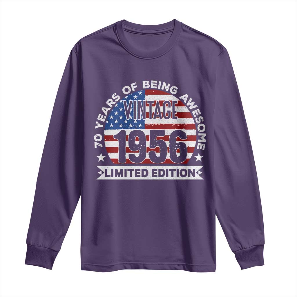 70th Birthday Long Sleeve Shirt Vintage 1956 70 Year Old Birthday American Flag TS10 Purple Print Your Wear