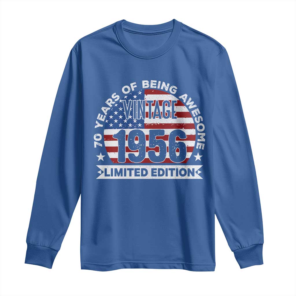 70th Birthday Long Sleeve Shirt Vintage 1956 70 Year Old Birthday American Flag TS10 Royal Blue Print Your Wear