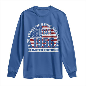 70th Birthday Long Sleeve Shirt Vintage 1956 70 Year Old Birthday American Flag TS10 Royal Blue Print Your Wear