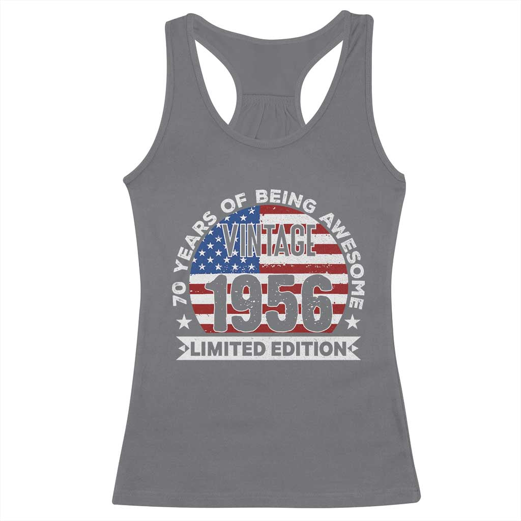 70th Birthday Racerback Tank Top Vintage 1956 70 Year Old Birthday American Flag TS10 Charcoal Print Your Wear