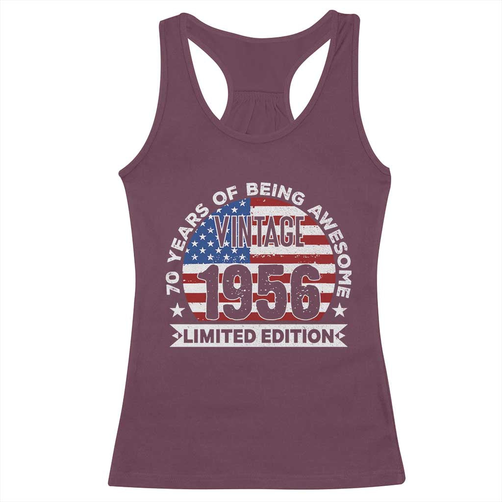 70th Birthday Racerback Tank Top Vintage 1956 70 Year Old Birthday American Flag TS10 Maroon Print Your Wear