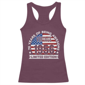 70th Birthday Racerback Tank Top Vintage 1956 70 Year Old Birthday American Flag TS10 Maroon Print Your Wear