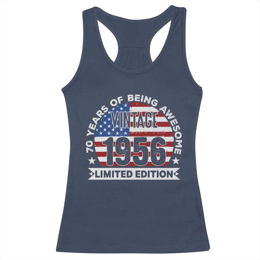 70th Birthday Racerback Tank Top Vintage 1956 70 Year Old Birthday American Flag TS10 Navy Print Your Wear