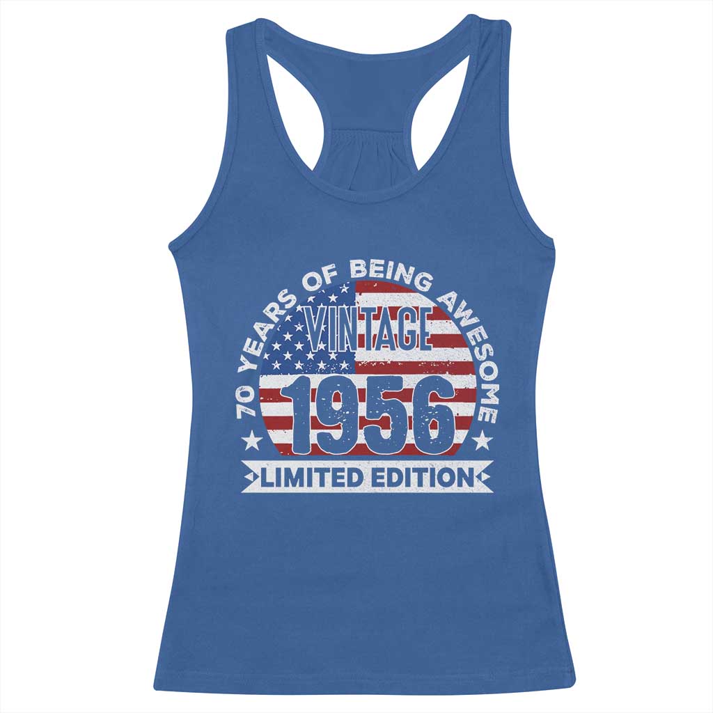 70th Birthday Racerback Tank Top Vintage 1956 70 Year Old Birthday American Flag TS10 Royal Blue Print Your Wear