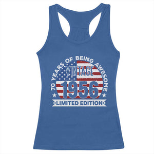 70th Birthday Racerback Tank Top Vintage 1956 70 Year Old Birthday American Flag TS10 Royal Blue Print Your Wear
