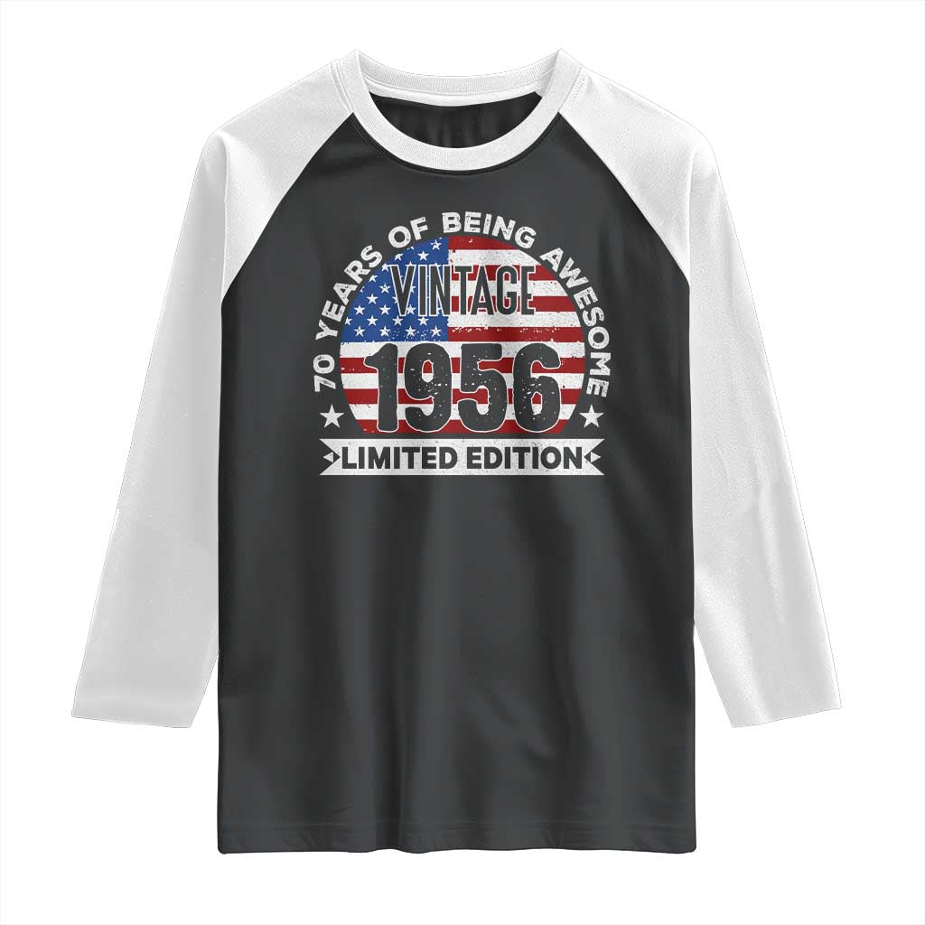 70th Birthday Raglan Shirt Vintage 1956 70 Year Old Birthday American Flag TS10 Black White Print Your Wear