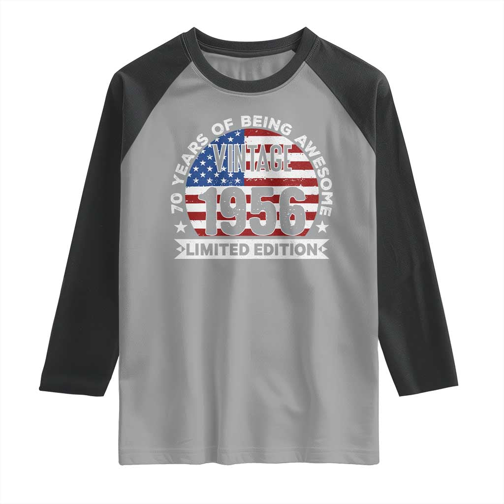 70th Birthday Raglan Shirt Vintage 1956 70 Year Old Birthday American Flag TS10 Sport Gray Black Print Your Wear