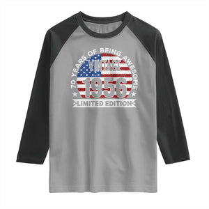 70th Birthday Raglan Shirt Vintage 1956 70 Year Old Birthday American Flag TS10 Sport Gray Black Print Your Wear