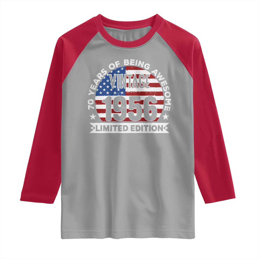 70th Birthday Raglan Shirt Vintage 1956 70 Year Old Birthday American Flag TS10 Sport Gray Red Print Your Wear