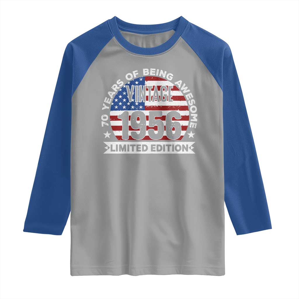 70th Birthday Raglan Shirt Vintage 1956 70 Year Old Birthday American Flag TS10 Sport Gray Royal Print Your Wear