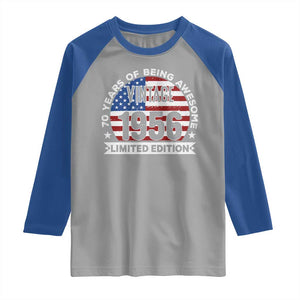 70th Birthday Raglan Shirt Vintage 1956 70 Year Old Birthday American Flag TS10 Sport Gray Royal Print Your Wear