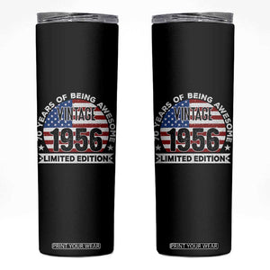 70th Birthday Skinny Tumbler Vintage 1956 70 Year Old Birthday American Flag TS10 Black Print Your Wear