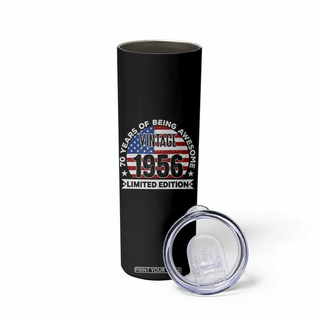70th Birthday Skinny Tumbler Vintage 1956 70 Year Old Birthday American Flag TS10 Print Your Wear