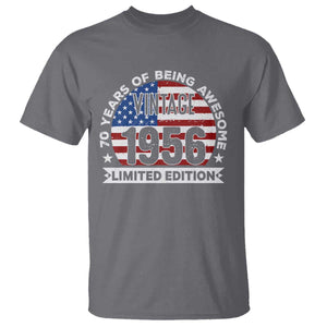 70th Birthday T Shirt - Vintage 1956 70 Year Old Birthday American Flag Tee TS10 Charcoal Print Your Wear