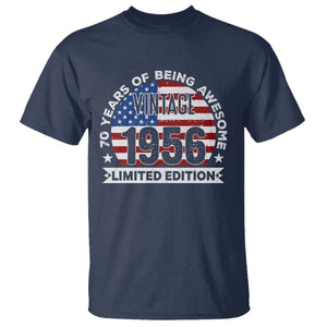 70th Birthday T Shirt - Vintage 1956 70 Year Old Birthday American Flag Tee TS10 Navy Print Your Wear